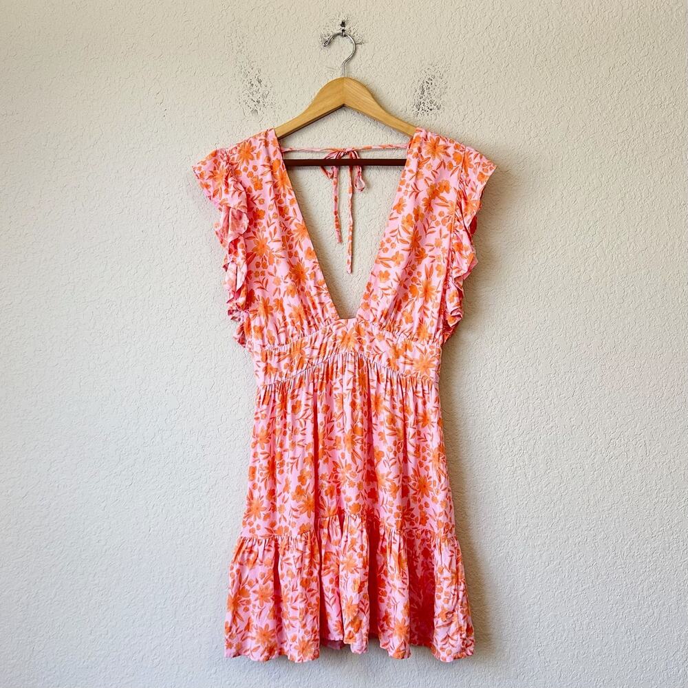 STILLWATER Jessie Mini Dress Sorbet Floral V-Neck Smocked Babydoll NWT